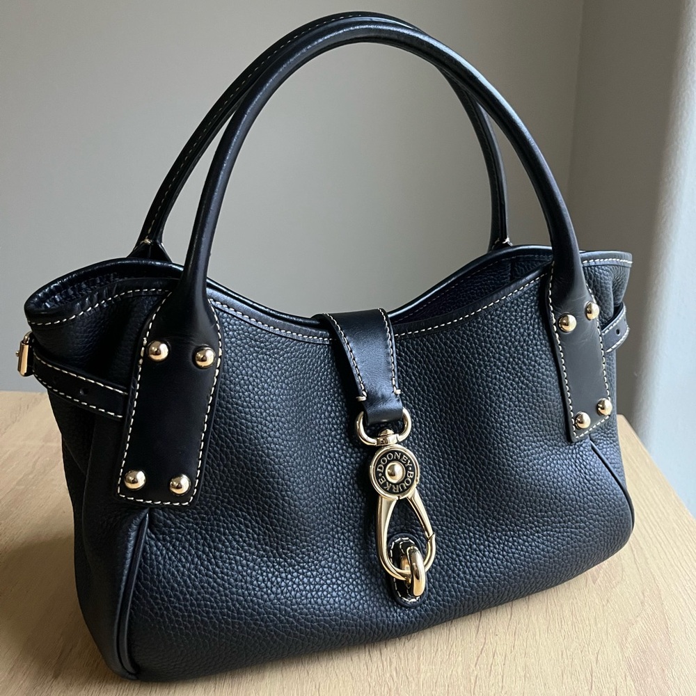 Dooney & Bourke Black Pebble Grain Small Logo Lock Satchel Purse
